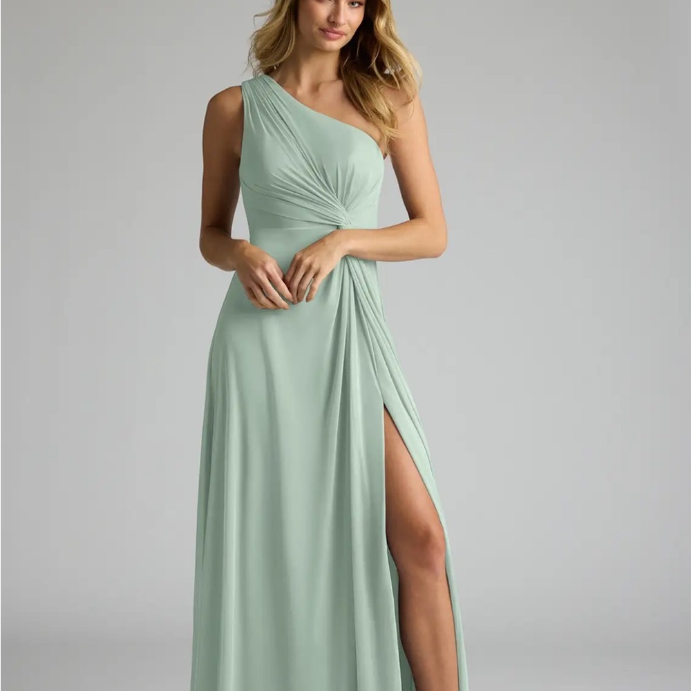 Azazie One-Shoulder Dress in Dusty Sage